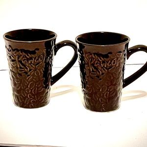 Pair of 2 Kahlua Textured Coffee Bean Mug Cups - Brown